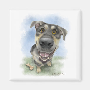 Aimant Portrait de chien de dessin animé heureux