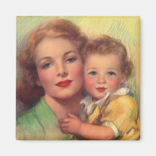 Aimant Portrait de famille vintage de mère et d'enfant