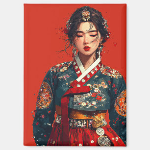 Aimant Portrait de femme coréenne moderne en Hanbok
