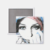 Aimant Portrait de fille Joli yeux aquarelle peinture art (Recto/Verso)