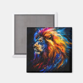 Aimant Portrait de lion abstrait de faune cosmique (Recto/Verso)