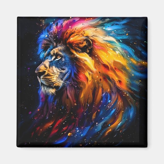 Aimant Portrait de lion abstrait de faune cosmique (Devant)