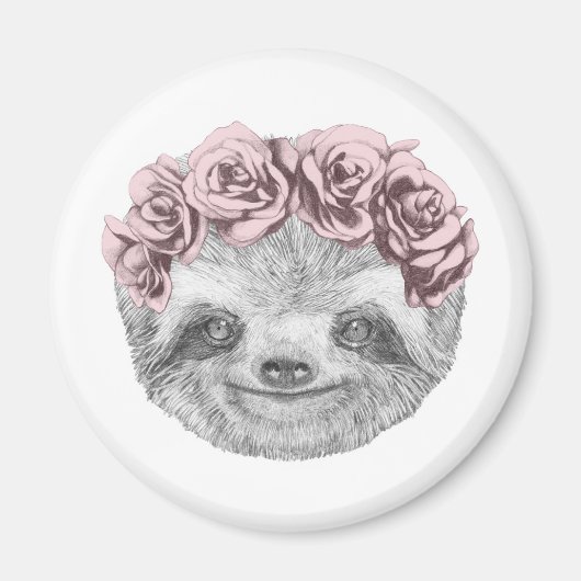 Aimant Portrait De Sloth | Couronne de tête florale (Devant)