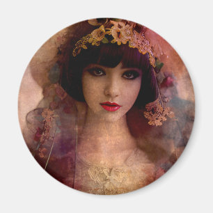 Aimant Portrait de style vintage de belle femme en rose
