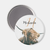 Aimant Portrait de vache Highland nom personnalisé monogr (Recto/Verso)