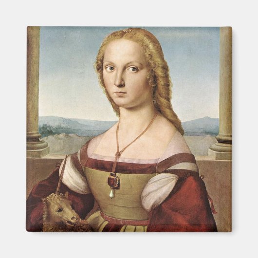 Aimant Portrait d'une dame avec une licorne (par Raphael) (Devant)