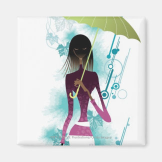 Aimant Portrait d'une jeune femme tenant son sac à main e