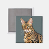 Aimant Portrait dynamique de chat Bengale avec points dis (Recto/Verso)