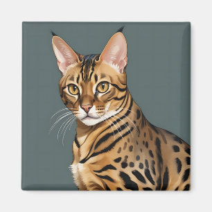 Aimant Portrait dynamique de chat Bengale avec points dis