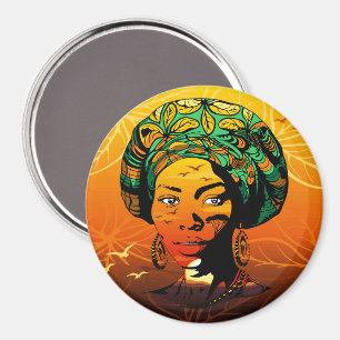 Aimant Portrait féminin africain avec coucher de soleil