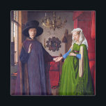 Aimant Portrait mariage par Jan Van Eyck<br><div class="desc">Cette image provient du célèbre tableau flamand de Jan Van Eyck "Arnolfini Mariage Portrait", considéré comme l'un des tableaux les plus importants et complexes de l'histoire de l'art occidental. Il s'agit d'une peinture à l'huile sur panneau en chêne, 82, 2 (panneau 84, 5) cm × 60 (panneau 62, 5) cm...</div>