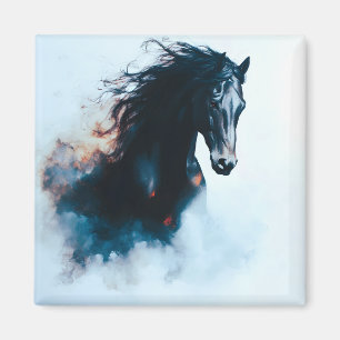 Aimant Portrait minimaliste de cheval noir de course