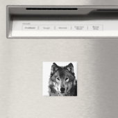 Aimant Portrait noir et blanc Wolf (In Situ (Lave-vaisselle))