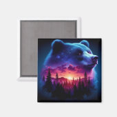 Aimant Portrait Ours Double Exposition Avec Coucher De So (Recto/Verso)