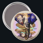 Aimant Portrait surréaliste de l'éléphant africain<br><div class="desc">Eléphant surréaliste d'Afrique,  vie sauvage Animal symbolique,  avec Acacia Trees,  et la montagne du Kilimandjaro sur l'Arrière - plan,  Pastel Colours Arrière - plan. Illustration vectorielle originale Copyright BluedarkArt TheChameleonArt.</div>