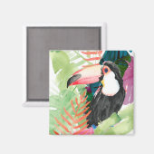 Aimant Portrait toucan avec Feuilles tropicaux (Recto/Verso)