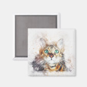 Aimant Portrait vert Eyed Kitty | ABSTRAIT | Aquarelle (Recto/Verso)