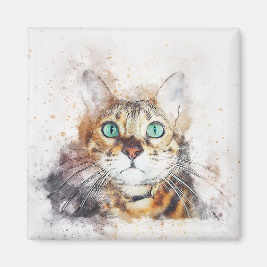 Aimant Portrait vert Eyed Kitty | ABSTRAIT | Aquarelle (Devant)