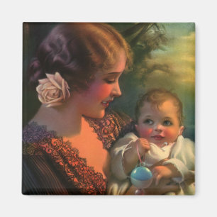 Aimant Portrait vintage de la fête des mères, maman et bé