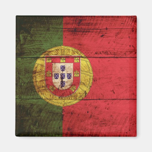 Aimant Portugal Drapeau sur le vieux grain de bois (Devant)