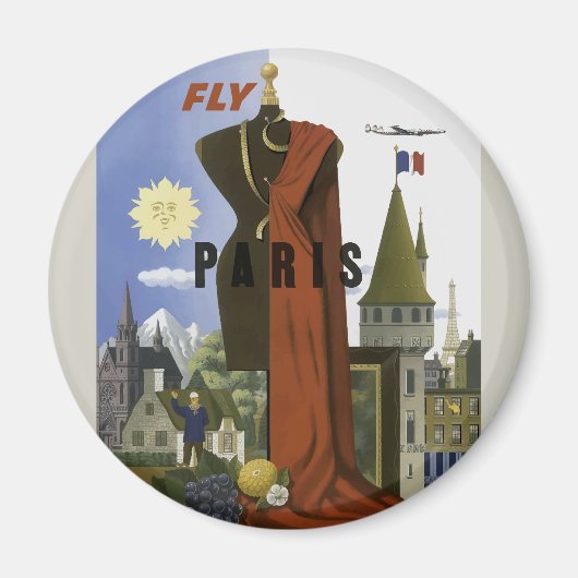 Aimant Poster du Vintage voyage Fly Paris France (Devant)
