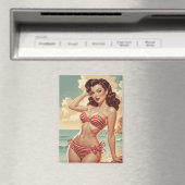 Aimant Poster Pin-up Brown en Bikini rouge et blanc (In Situ (Lave-vaisselle))
