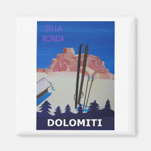 Aimant Poster rétro Dolomiti Italie à Sella Ronda