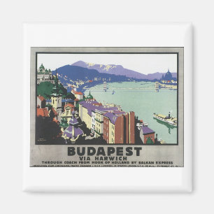 Aimant Poster Vintage voyage de Budapest Via Harwich
