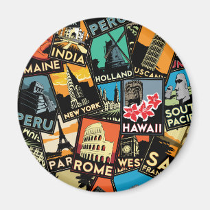 Aimant posters de voyage rétro europe vintage asia usa