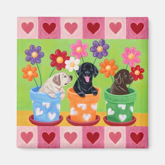 Aimant Pot à fleurs Labrador Chiots (Devant)