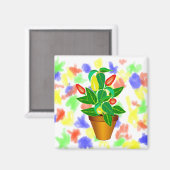 Aimant Pot avec plante poivré rouge et jaune (Recto/Verso)
