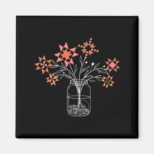 Aimant Pot de fleurs patchwork Blague Block de quilt fleu (Devant)