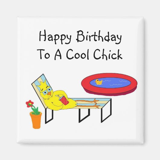 Aimant Poule d'anniversaire cool (Devant)