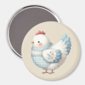 Aimant Poule de Cottage en Vichy Bleu (Recto/Verso)
