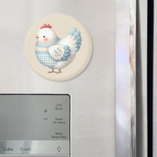 Aimant Poule de Cottage en Vichy Bleu (In situ (réfrigérateur))