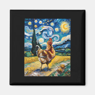 Aimant Poule Nuit Étoilée Style Van Gogh Ferme de Volaill