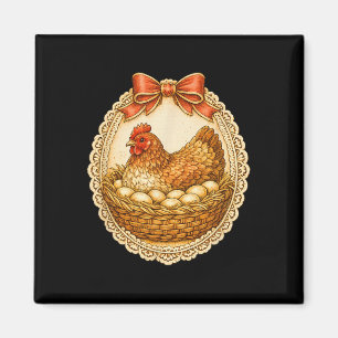 Aimant Poule Vintage Sur Cadre En Dentelle De Nid Ferme P