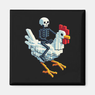Aimant Poulet à cheval sur un squelette de style bloc pix