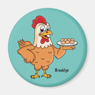 Aimant Poulet avec oeufs sur plaque de dessin animé