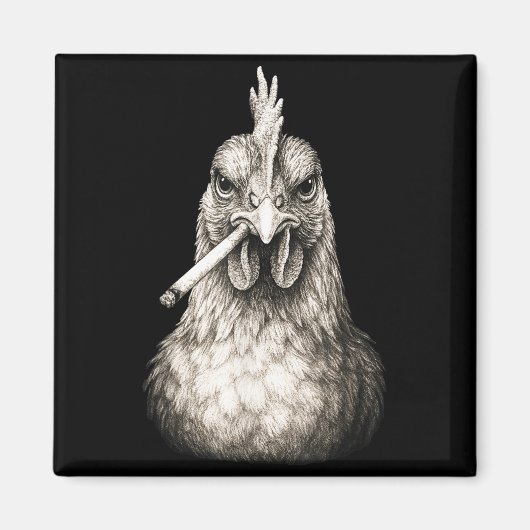 Aimant Poulet drôle fumant une cigarette Mème de la génér (Devant)