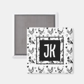 Aimant Poulets de dessin en noir et blanc monogramme (Recto/Verso)