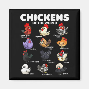 Aimant Poulets du monde Dessin animé drôle de races de po