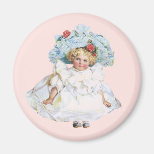 Aimant Poupée bébé fille victorienne vintage, chapeau de