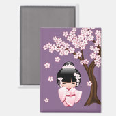 Aimant Poupée blanche Kimono Kokeshi - mignonne Geisha vi (Recto/Verso)