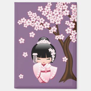 Aimant Poupée blanche Kimono Kokeshi - mignonne Geisha vi