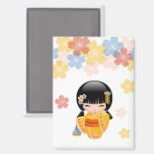 Aimant Poupée d'été Kokeshi - Kimono Jaune Geisha Girl (Recto/Verso)