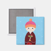Aimant Poupée Kokeshi avec Camellia (Recto/Verso)