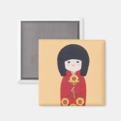 Aimant Poupée Kokeshi avec tournesol (Recto/Verso)