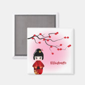 Aimant Poupée kokeshi japonaise aux fleurs de sakura (Recto/Verso)