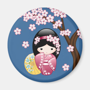 Aimant Poupée Kokeshi Printemps - Cute Geisha Japonaise s